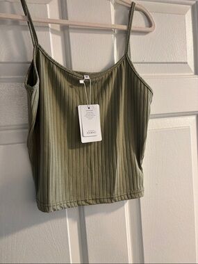 Ribbed Spaghetti Strap Cami in Olive